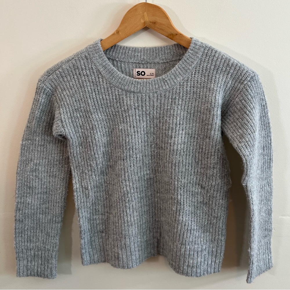 SO Girls Gray Ribbed Knit Sweater Size 7 Crewneck Pullover